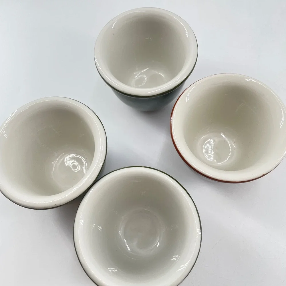 Hall China Vintage Custard Cups Ramekins Set of 4 Green Brown USA Stoneware